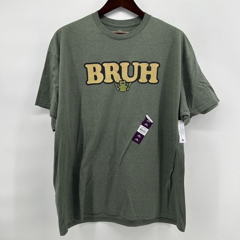 DOM "BRUH" Frog Graphic T Shirt Mens 2XL Heather Military Green Casual Tee NWT